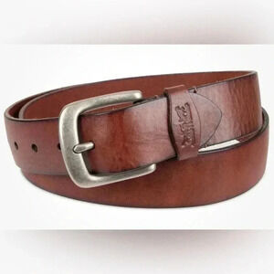 Levi’s Men’s Distressed Brown Leather Belt Brushed Silver Tone Buckle XL 42-44